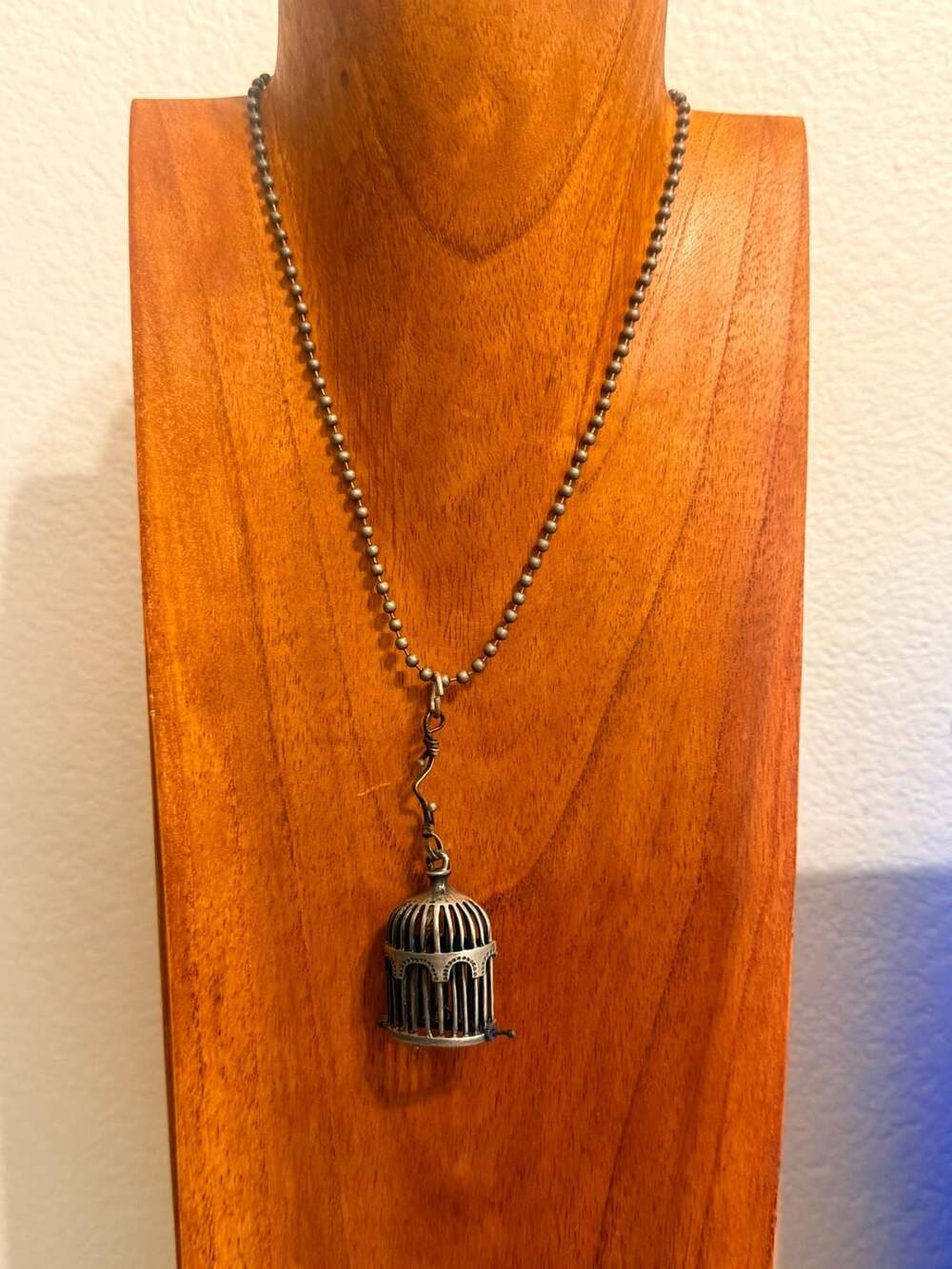 Vintage Oxidized Silver-Tone 1/2 Birdcage Pendant Necklace